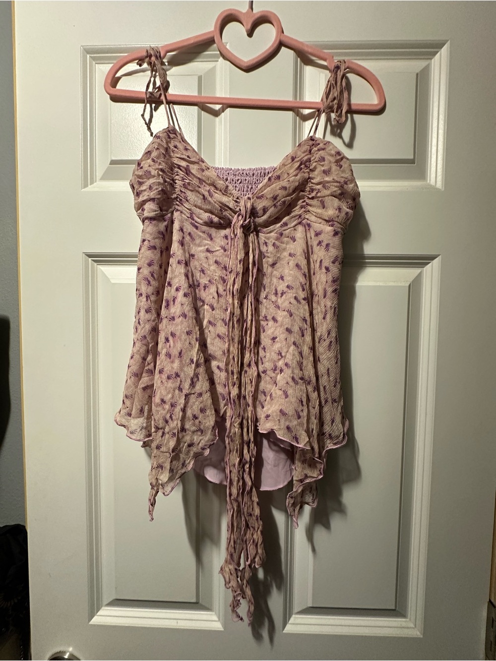 Light Pink Floral Tie-Front Spaghetti Strap Top